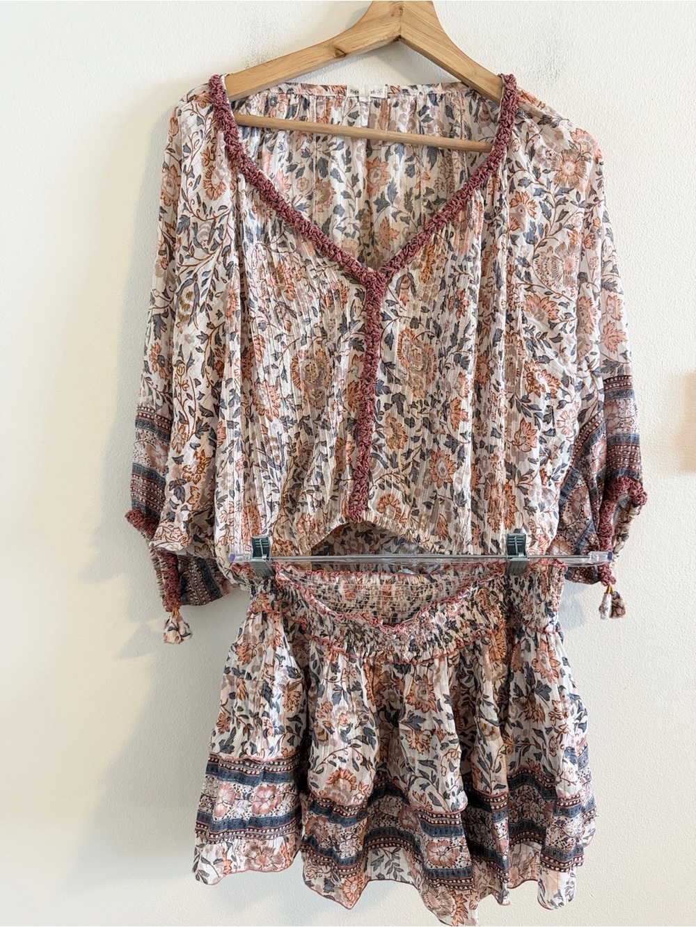 Poupette St Barth Two Piece Set Women's Size S/M Floral Metallic Boho Mini